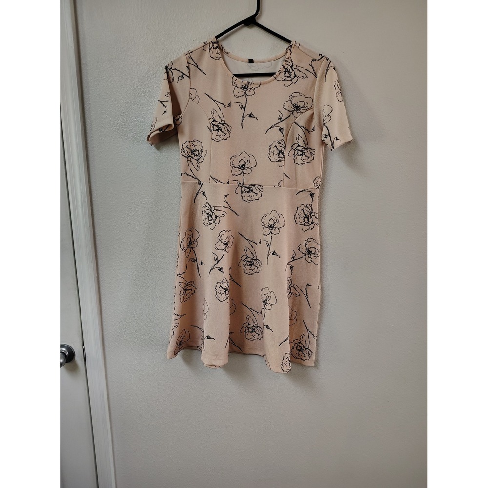 Rio Women Pink Black Floral‎ Fit and Flare Mini Dress Short Sleeve XL NWT